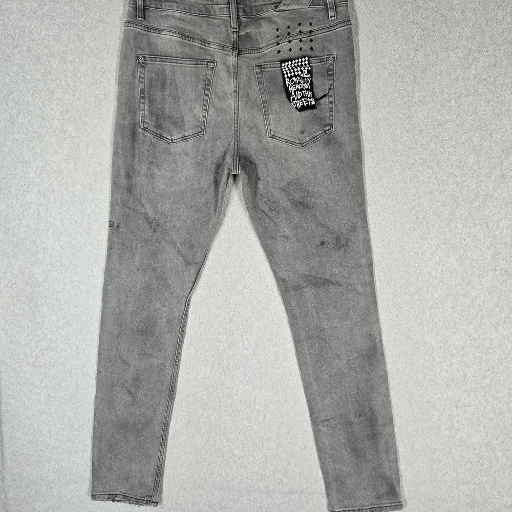 Ksubi Men Jeans 33 Gray Denim Embroidered Back Patch Streetwear Grunge READ